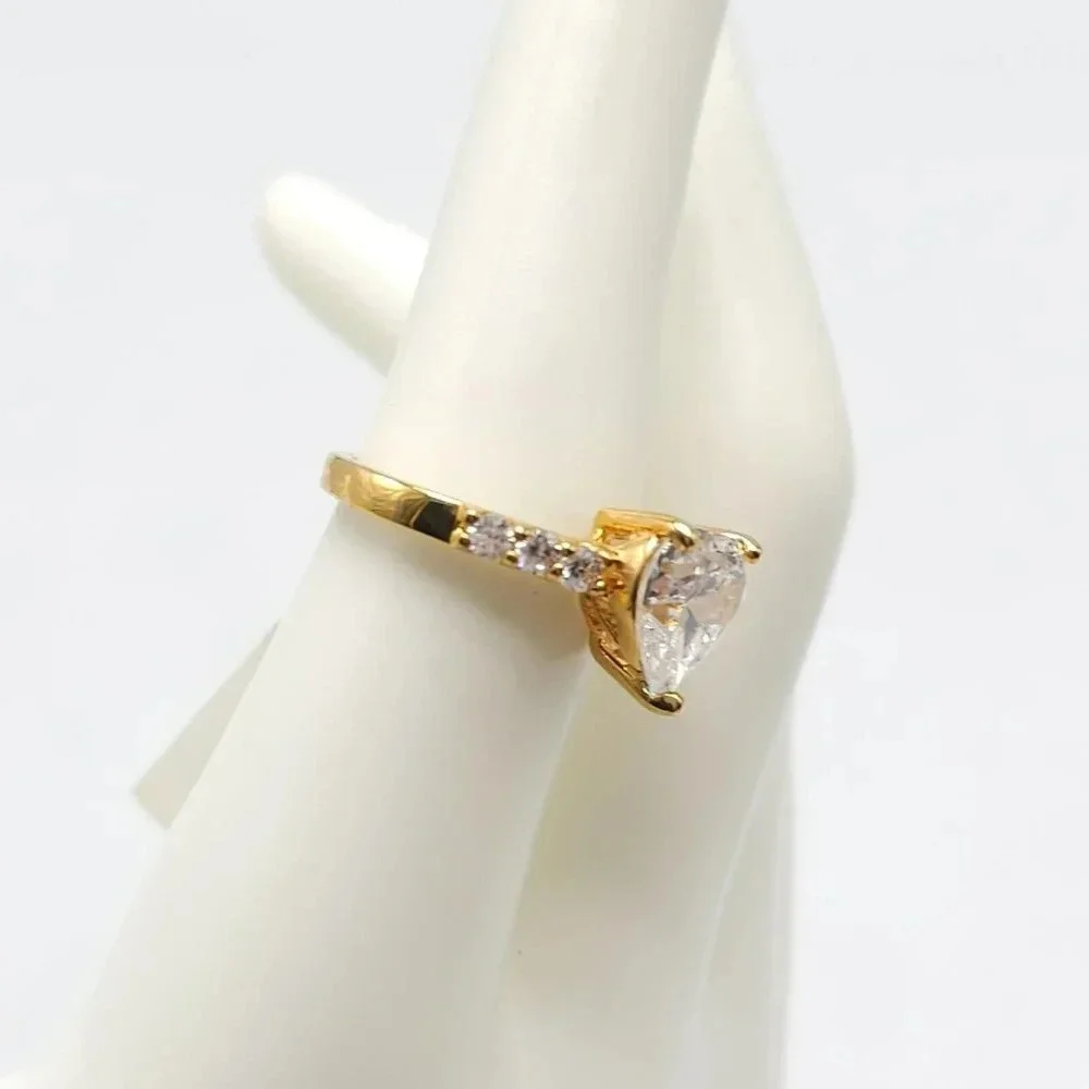 Clear Rhinestone Heart Shaped Gold Vermeil Over Sterling Silver Ring Size 7 - Picture 3 of 6